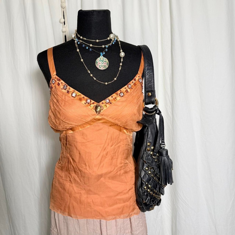 Y2K Spencer Jeremy Silk Beaded Cami Top XL